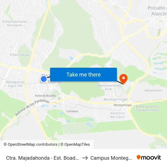 Ctra. Majadahonda - Est. Boadilla Centro to Campus Montegancedo map