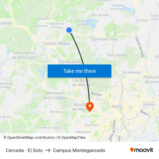Cerceda - El Soto to Campus Montegancedo map