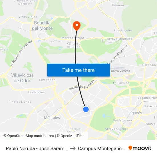 Pablo Neruda - José Saramago to Campus Montegancedo map