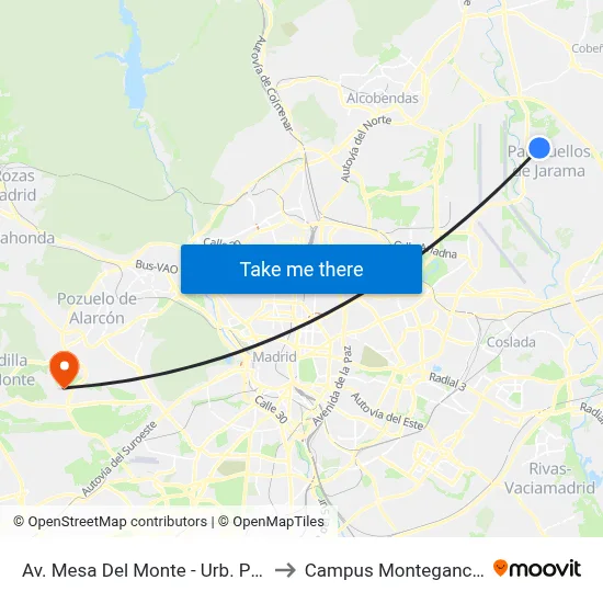 Av. Mesa Del Monte - Urb. Pulido to Campus Montegancedo map