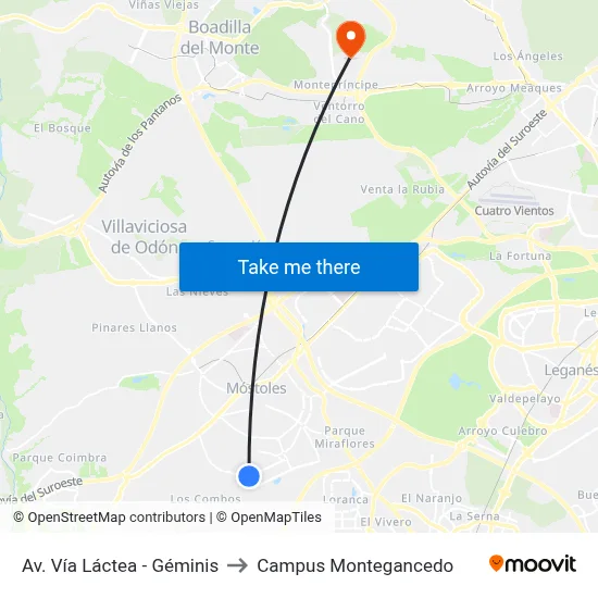 Av. Vía Láctea - Géminis to Campus Montegancedo map