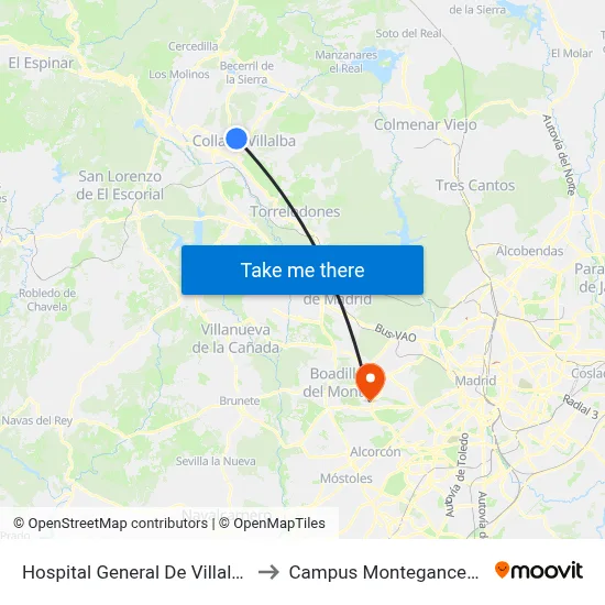Hospital General De Villalba to Campus Montegancedo map