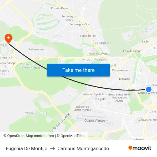 Eugenia De Montijo to Campus Montegancedo map