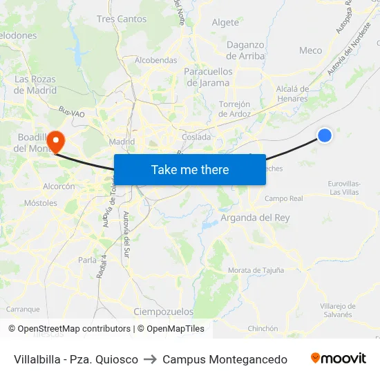 Villalbilla - Pza. Quiosco to Campus Montegancedo map