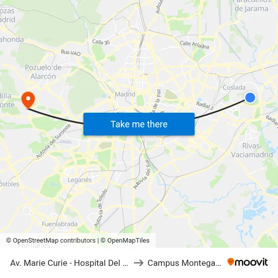 Av. Marie Curie - Hospital Del Henares to Campus Montegancedo map