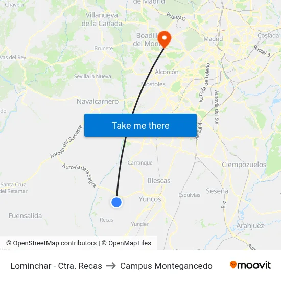 Lominchar - Ctra. Recas to Campus Montegancedo map