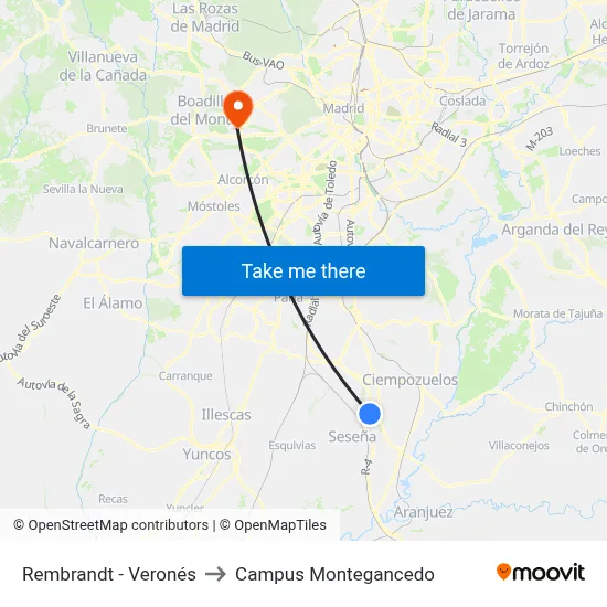 Rembrandt - Veronés to Campus Montegancedo map