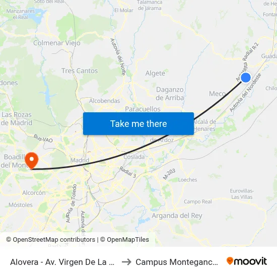 Alovera - Av. Virgen De La Paz to Campus Montegancedo map