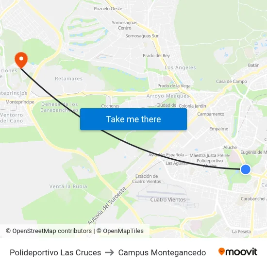 Polideportivo Las Cruces to Campus Montegancedo map