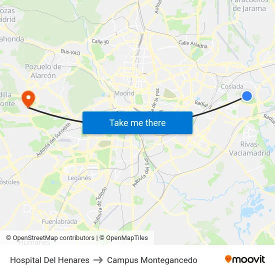 Hospital Del Henares to Campus Montegancedo map