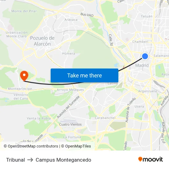 Tribunal to Campus Montegancedo map