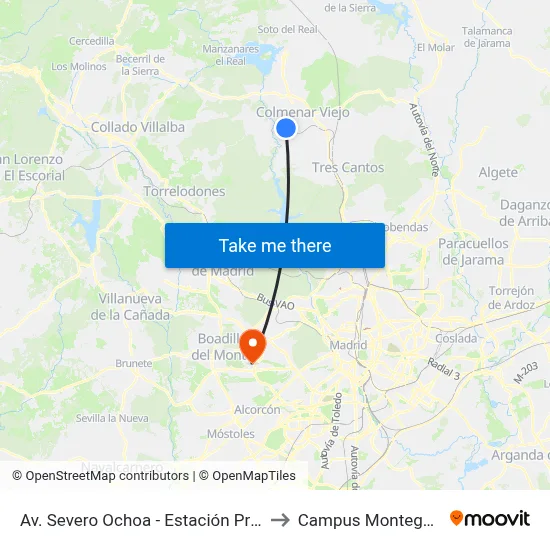 Av. Severo Ochoa - Estación Príncipe Pío to Campus Montegancedo map