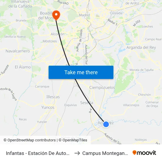 Infantas - Estación De Autobuses to Campus Montegancedo map