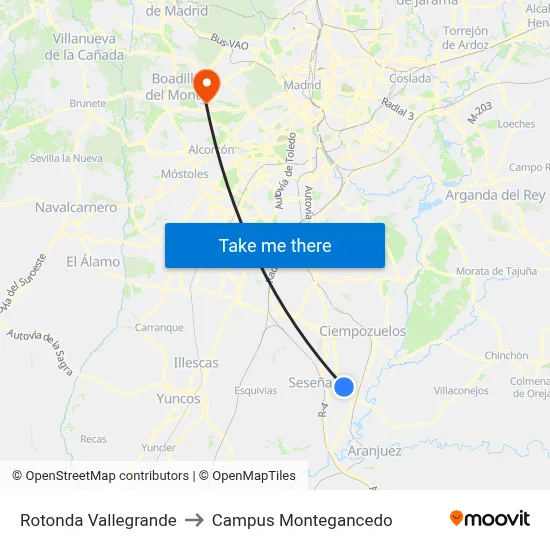 Rotonda Vallegrande to Campus Montegancedo map