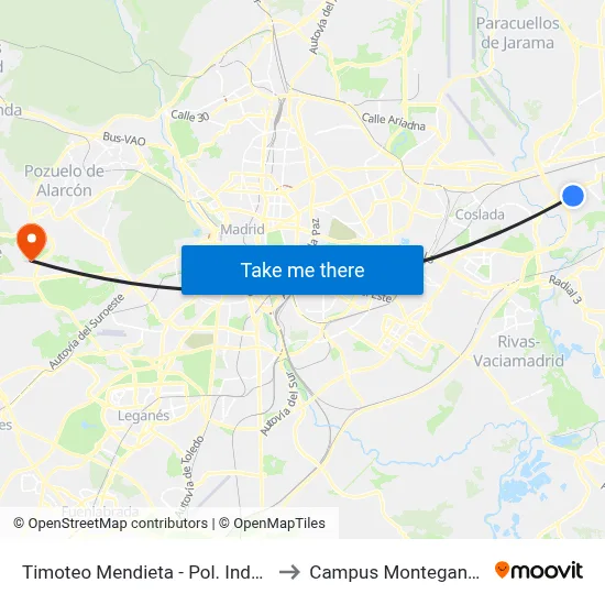 Timoteo Mendieta - Pol. Industrial to Campus Montegancedo map