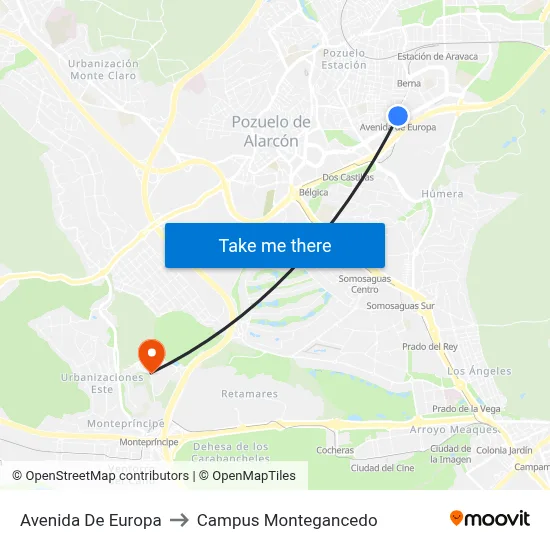 Avenida De Europa to Campus Montegancedo map