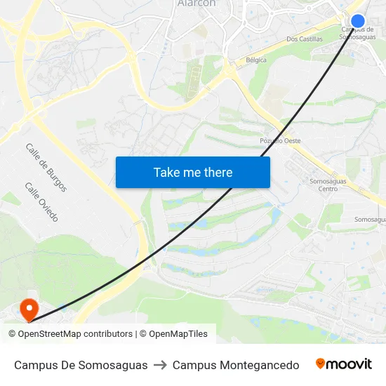 Campus De Somosaguas to Campus Montegancedo map