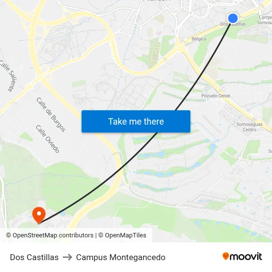 Dos Castillas to Campus Montegancedo map