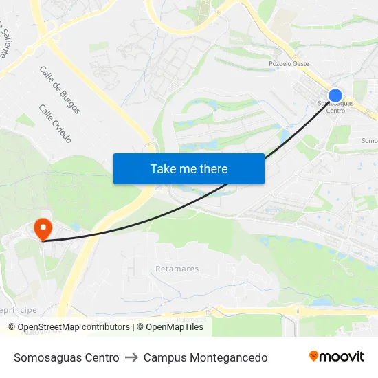 Somosaguas Centro to Campus Montegancedo map