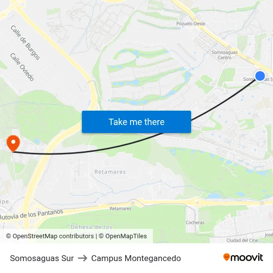 Somosaguas Sur to Campus Montegancedo map