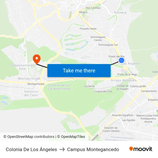 Colonia De Los Ángeles to Campus Montegancedo map