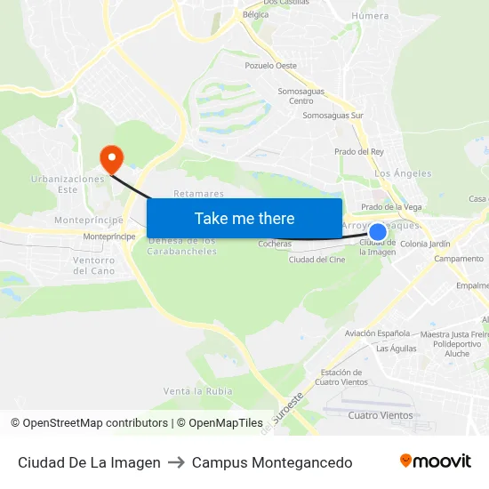 Ciudad De La Imagen to Campus Montegancedo map
