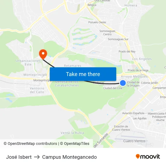 José Isbert to Campus Montegancedo map