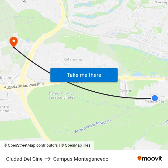 Ciudad Del Cine to Campus Montegancedo map