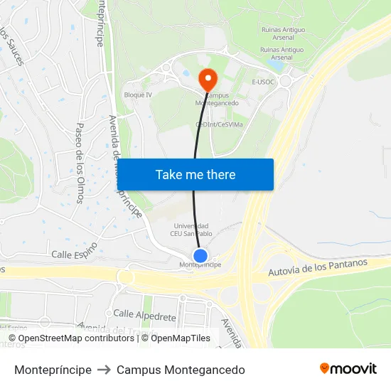 Montepríncipe to Campus Montegancedo map