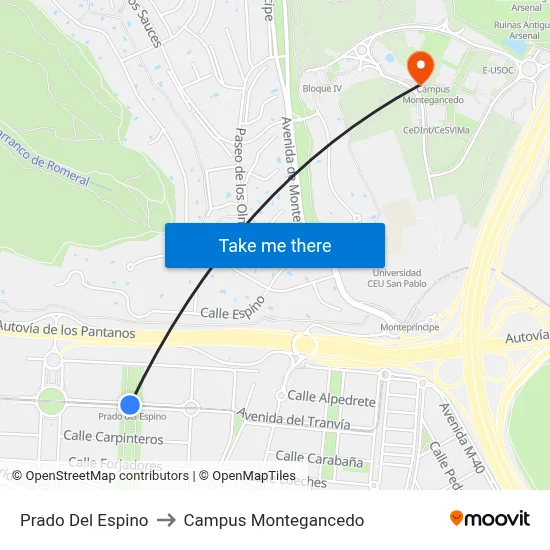 Prado Del Espino to Campus Montegancedo map
