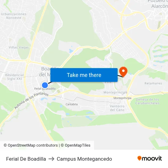 Ferial De Boadilla to Campus Montegancedo map