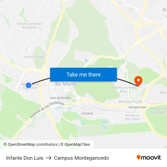 Infante Don Luis to Campus Montegancedo map