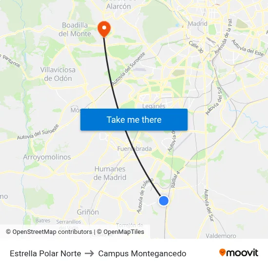 Estrella Polar Norte to Campus Montegancedo map