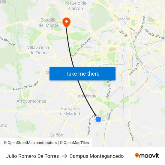 Julio Romero De Torres to Campus Montegancedo map