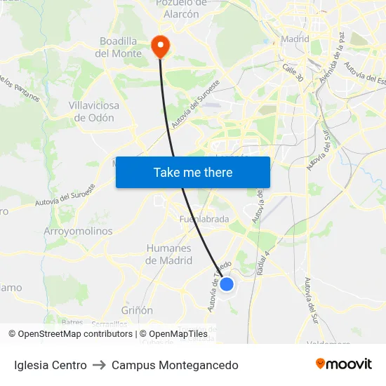 Iglesia Centro to Campus Montegancedo map