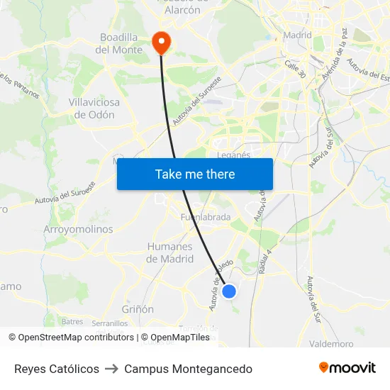 Reyes Católicos to Campus Montegancedo map