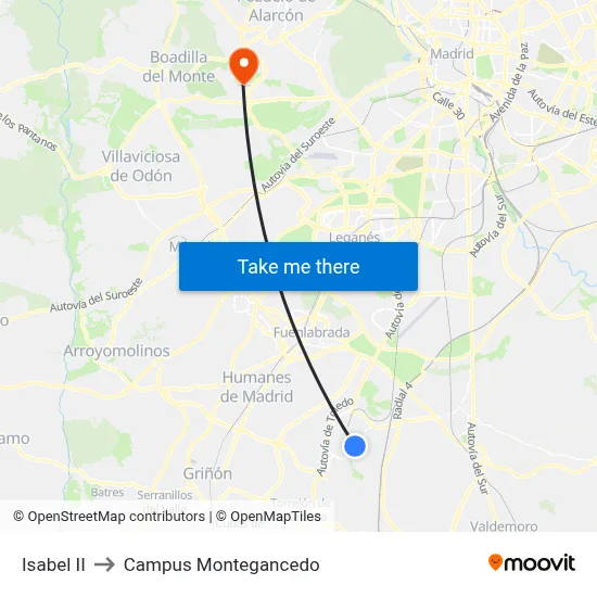 Isabel II to Campus Montegancedo map