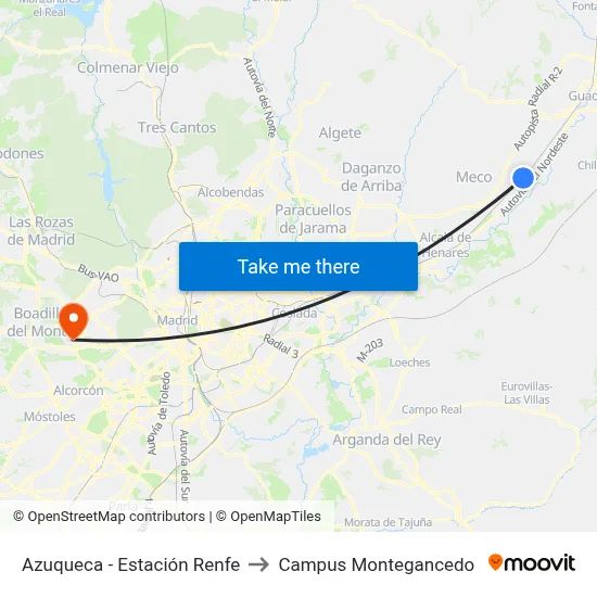 Azuqueca - Estación Renfe to Campus Montegancedo map