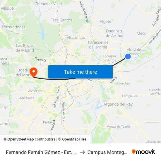 Fernando Fernán Gómez - Est. La Garena to Campus Montegancedo map