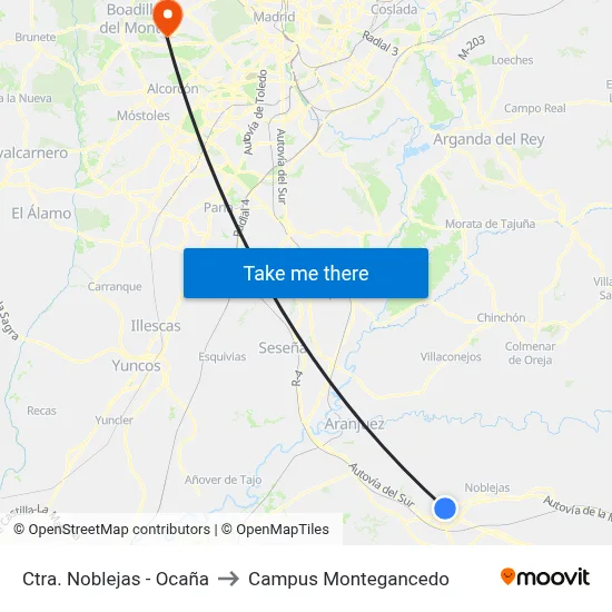 Ctra. Noblejas - Ocaña to Campus Montegancedo map