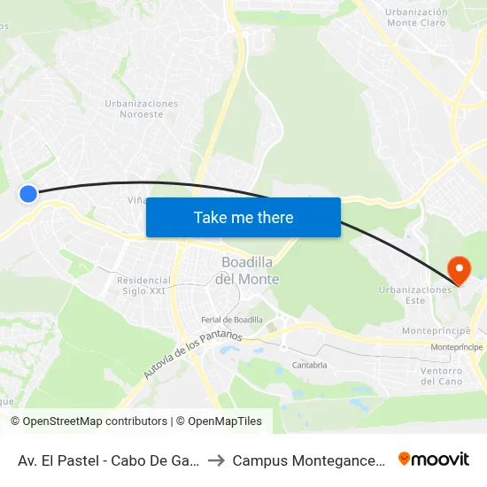 Av. El Pastel - Cabo De Gata to Campus Montegancedo map