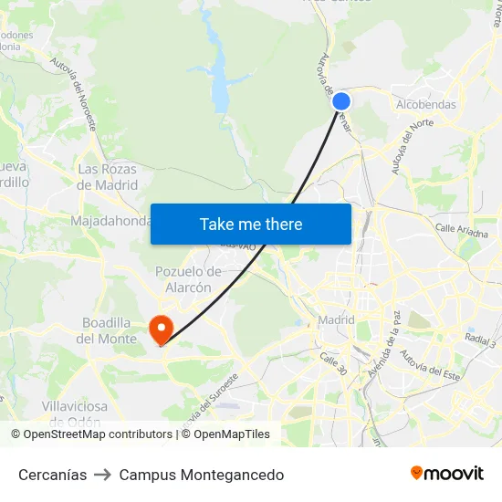 Cercanías to Campus Montegancedo map