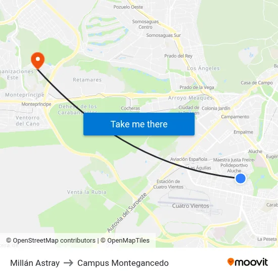 Millán Astray to Campus Montegancedo map