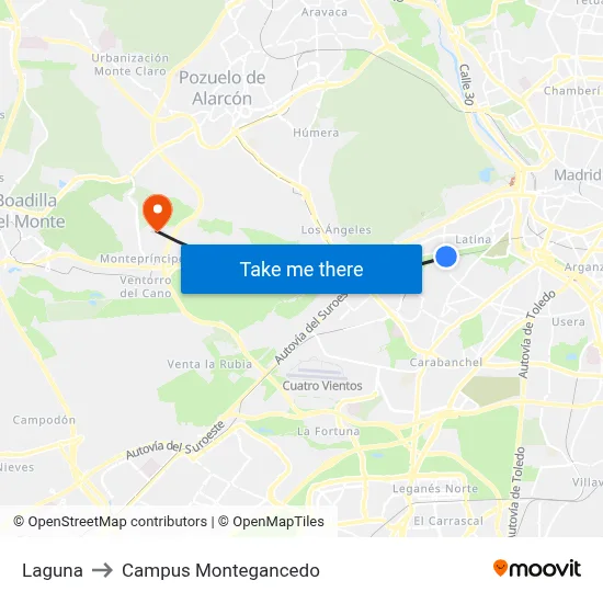 Laguna to Campus Montegancedo map