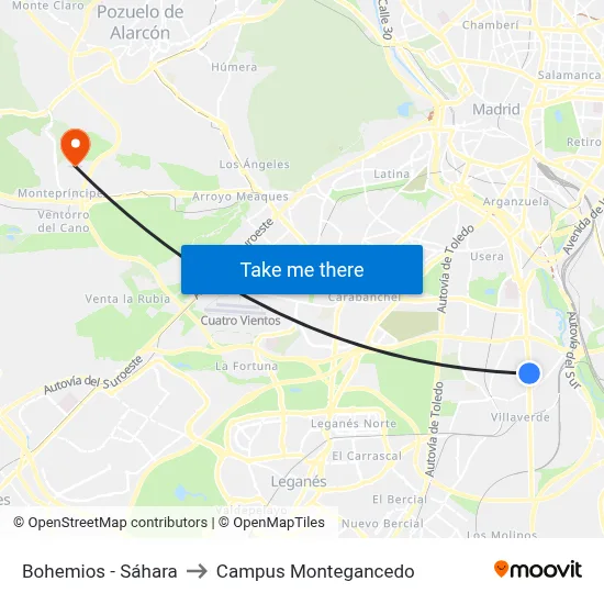 Bohemios - Sáhara to Campus Montegancedo map