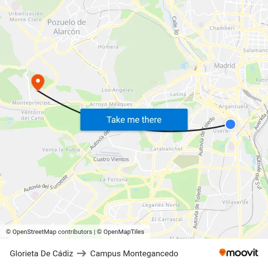 Glorieta De Cádiz to Campus Montegancedo map