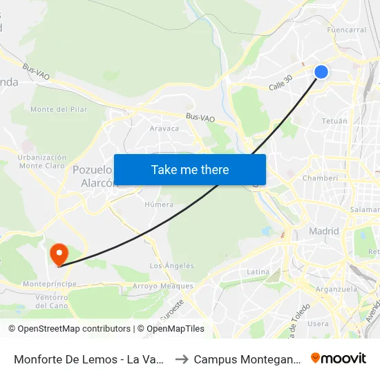 Monforte De Lemos - La Vaguada to Campus Montegancedo map