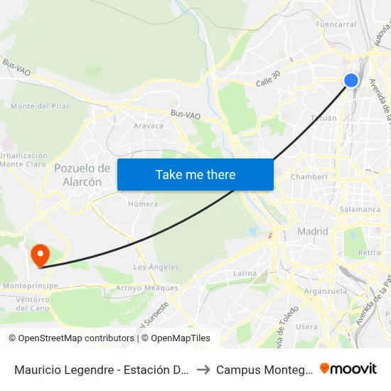 Mauricio Legendre - Estación De Chamartín to Campus Montegancedo map