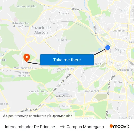 Intercambiador De Príncipe Pío to Campus Montegancedo map