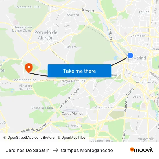 Jardines De Sabatini to Campus Montegancedo map